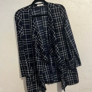 Lush Black and White Open Oversized Drape Front Top